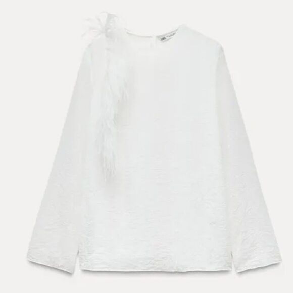 ZARA WHITE  WRINKLED EFFECT FEATHER BLOUSE ZW COLLECTION - Picture 7 of 11